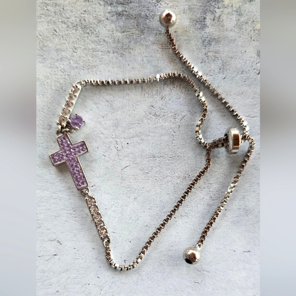 Sterling Silver Plated Brass Petite Cross Adjustable Bracelet